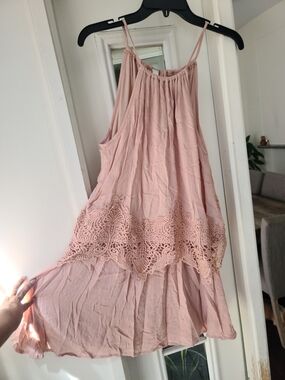 Boho Blush Pink Crochet-Trim Camisole Dress